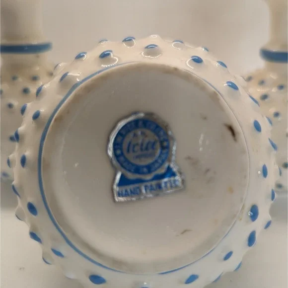 Vintage Blue & White Milk Glass Hobnail (2) Perfume + Trinket Box - Picture 3 of 12